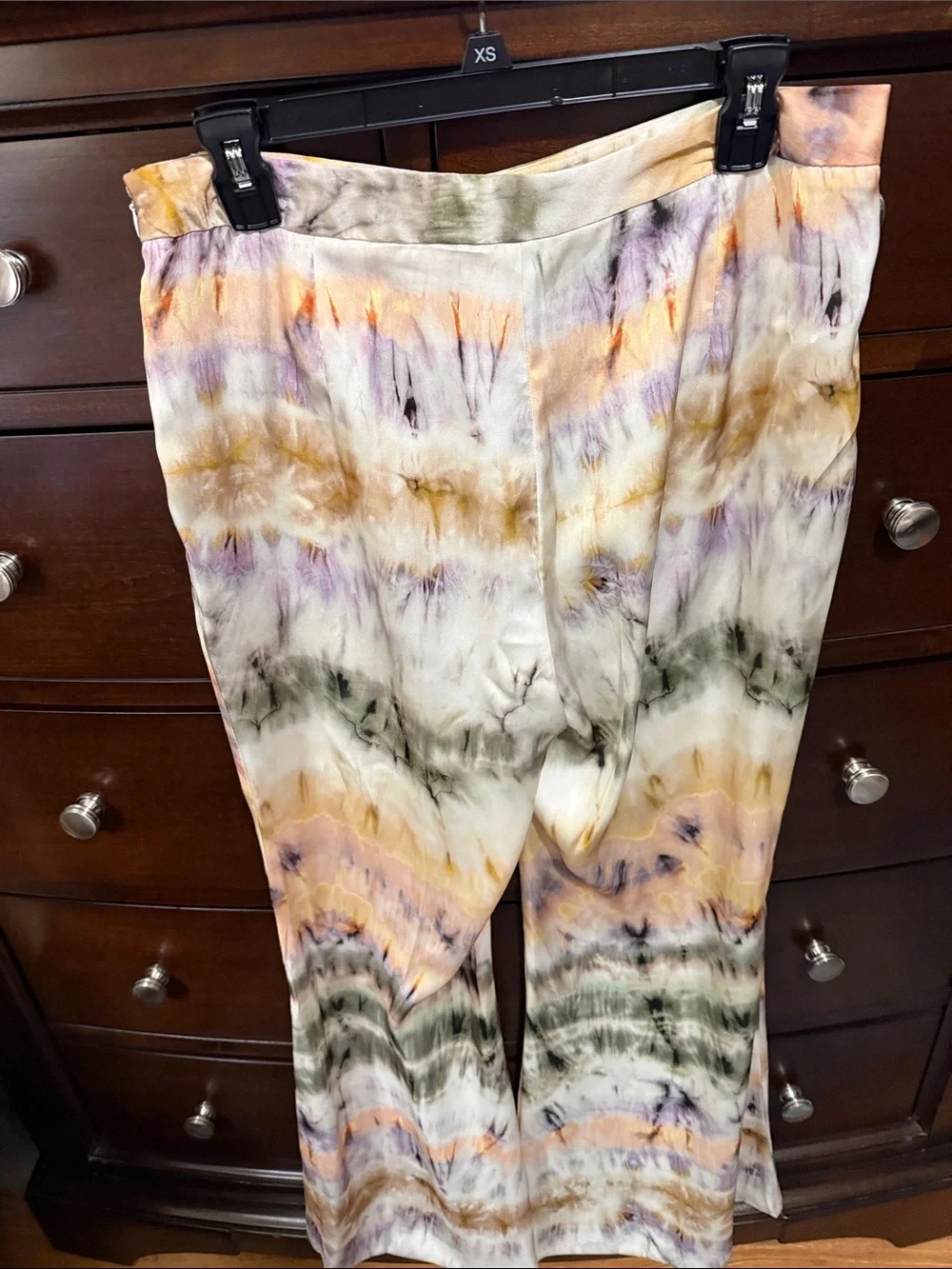 Zara Tie-Dye Satin Pants Pants Set - Peach,Green, Cream